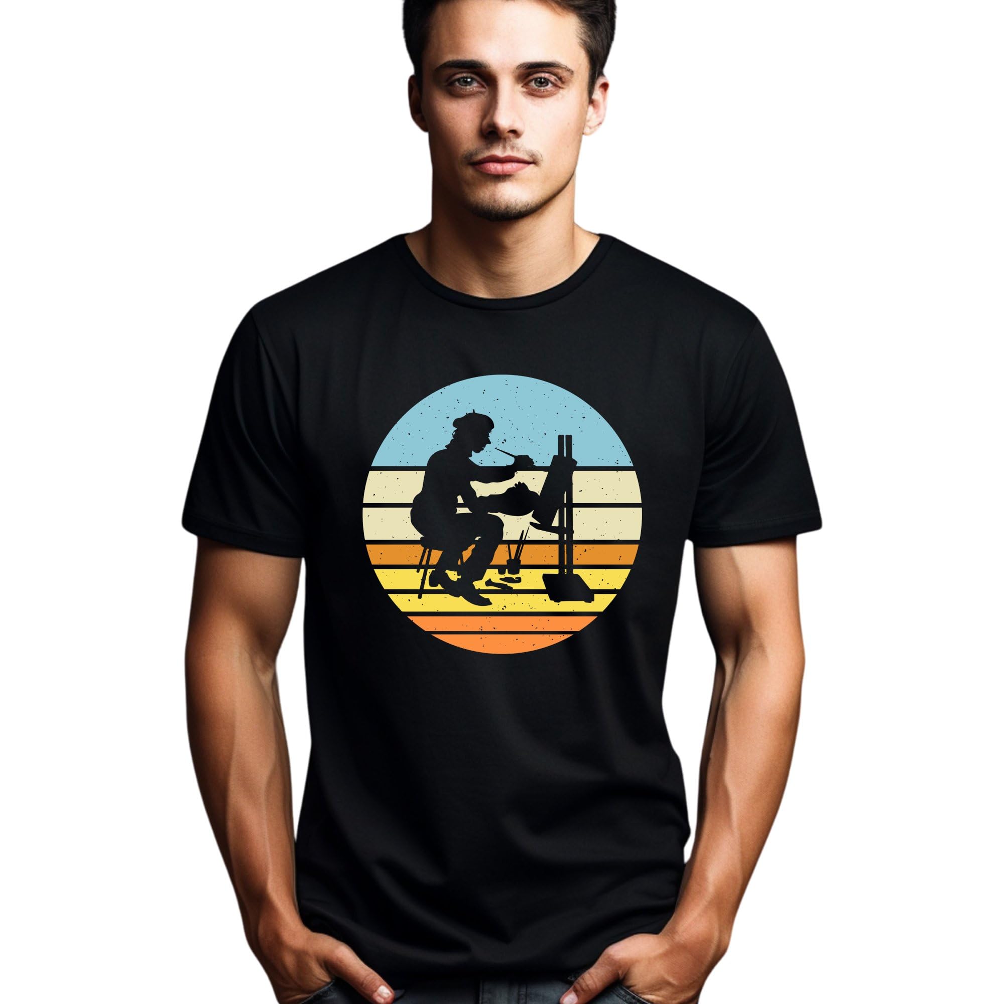 Seek Buy LoveArtist Painting Sunset Graphic Tee, Creative Hobby Inspired T-Shirt, Unisex Artsy Apparel, Casual Wear for Art Lovers