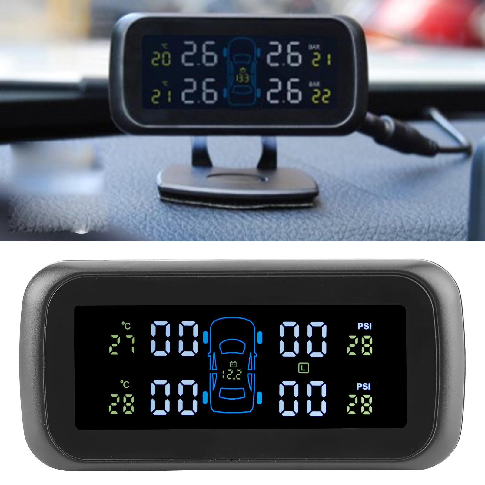 Système de surveillance la pression des pneus, jauge de pression des pneus numérique sans fil, affichage LCD, alarme fuite de pneus avec 4 capteurs, pour voitures, camping-cars et camions