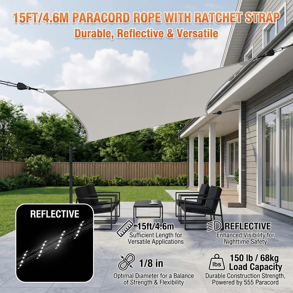 6-Pack Long 14ft Retractable Rope Paracord Ratchetable Strap,Heavy Duty Adjustable Pulley Tie Down for Kayak Storage,Outdoor Plant Hanging,Tent Tie Downs,Cargo Securing with Carabiner Hooks（Black）