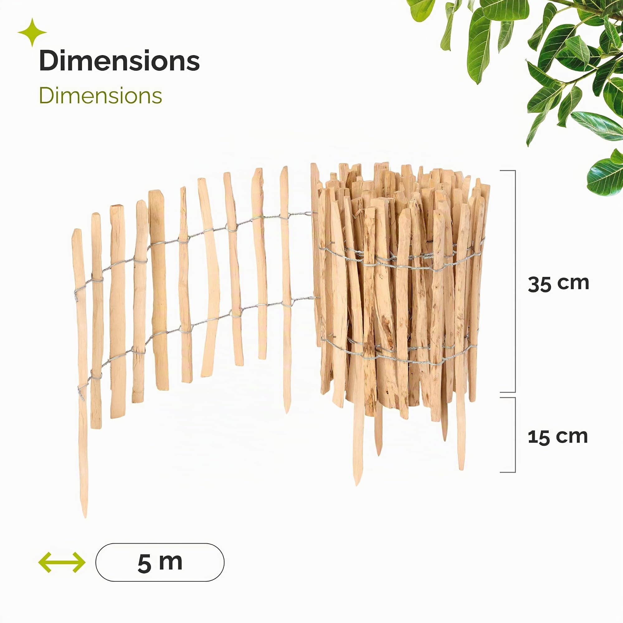 Garronda Cloture Jardin Exterieur à Planter en noisetier, clôture Jardin, clôture Bois, Bordure en Bois, ganivelle de Potager Exterieur GD-0156 Lot de 1 (Écart des Lattes: 3-5 cm, 35 cm x 5m)