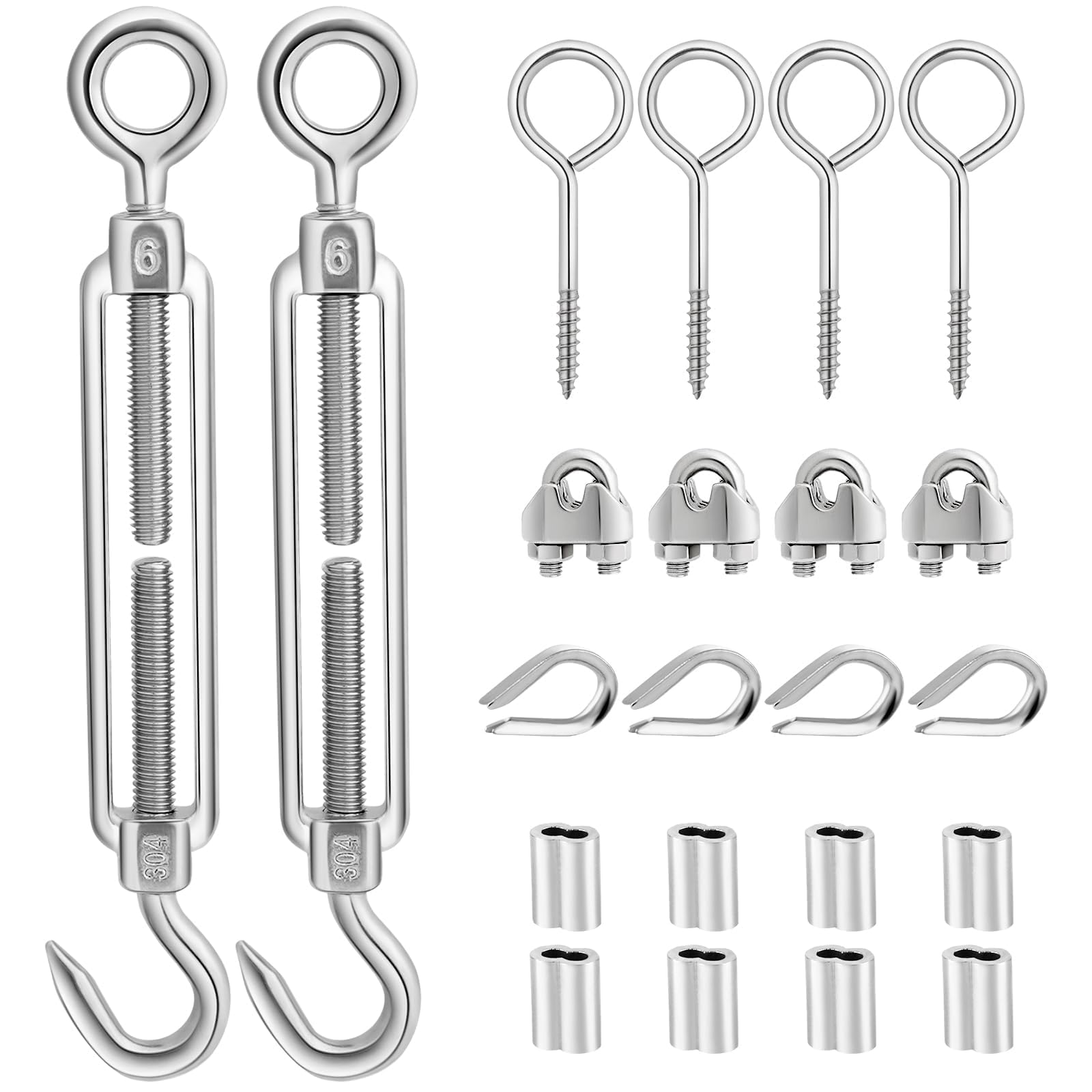 Juego De 15 Tensores De Cuerda De Acero Inoxidable - M6, Con Abrazaderas Y Casquillos Para Jardín Y Hogar