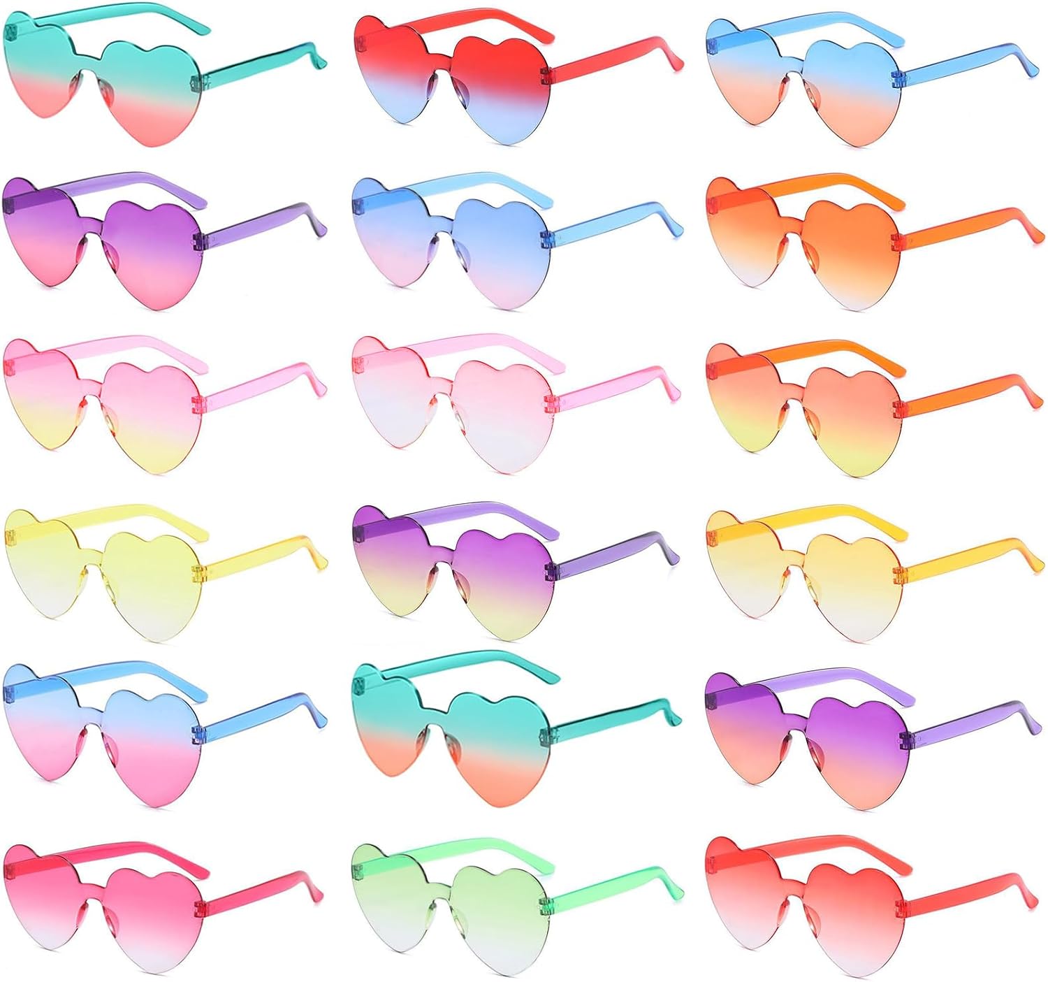 SUNOVELTIES 18 Heart Shape Rimless Sunglasses Transparent Candy Color Party Glasses Colored Eyewear for Women