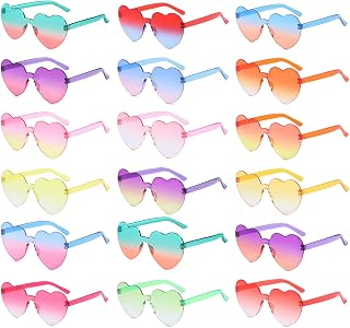 SUNOVELTIES 18 Heart Shape Rimless Sunglasses Transparent Candy Color Party Glasses Colored Eyewear for Women