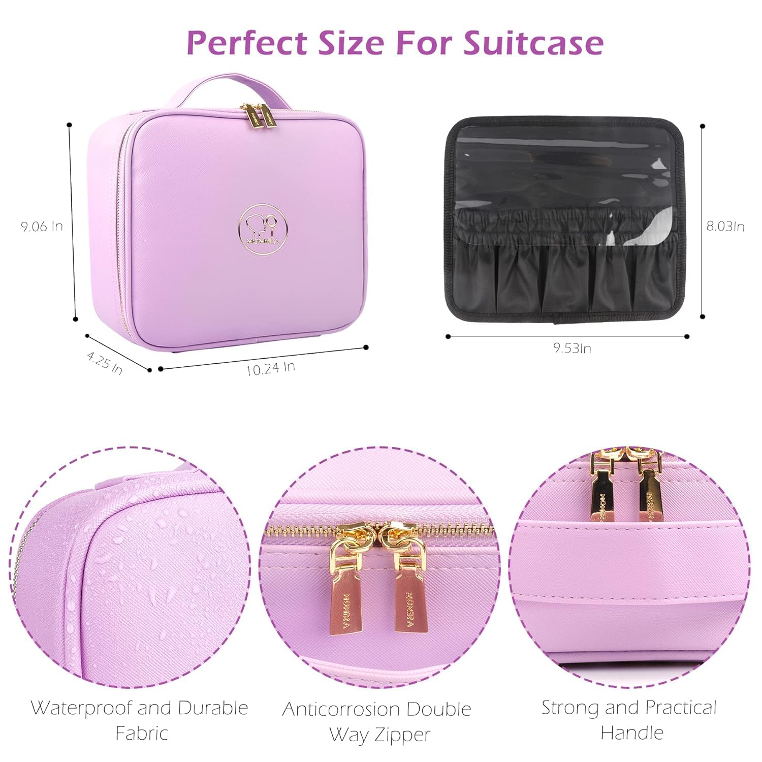 AADCART Makeup Travel Bag with LED Lighted Mirror Adjustable Brightness Portable Waterproof Makeup Case with Adjustable Dividers, Make up Train Case Organizer Makeup Brush Accessories 3