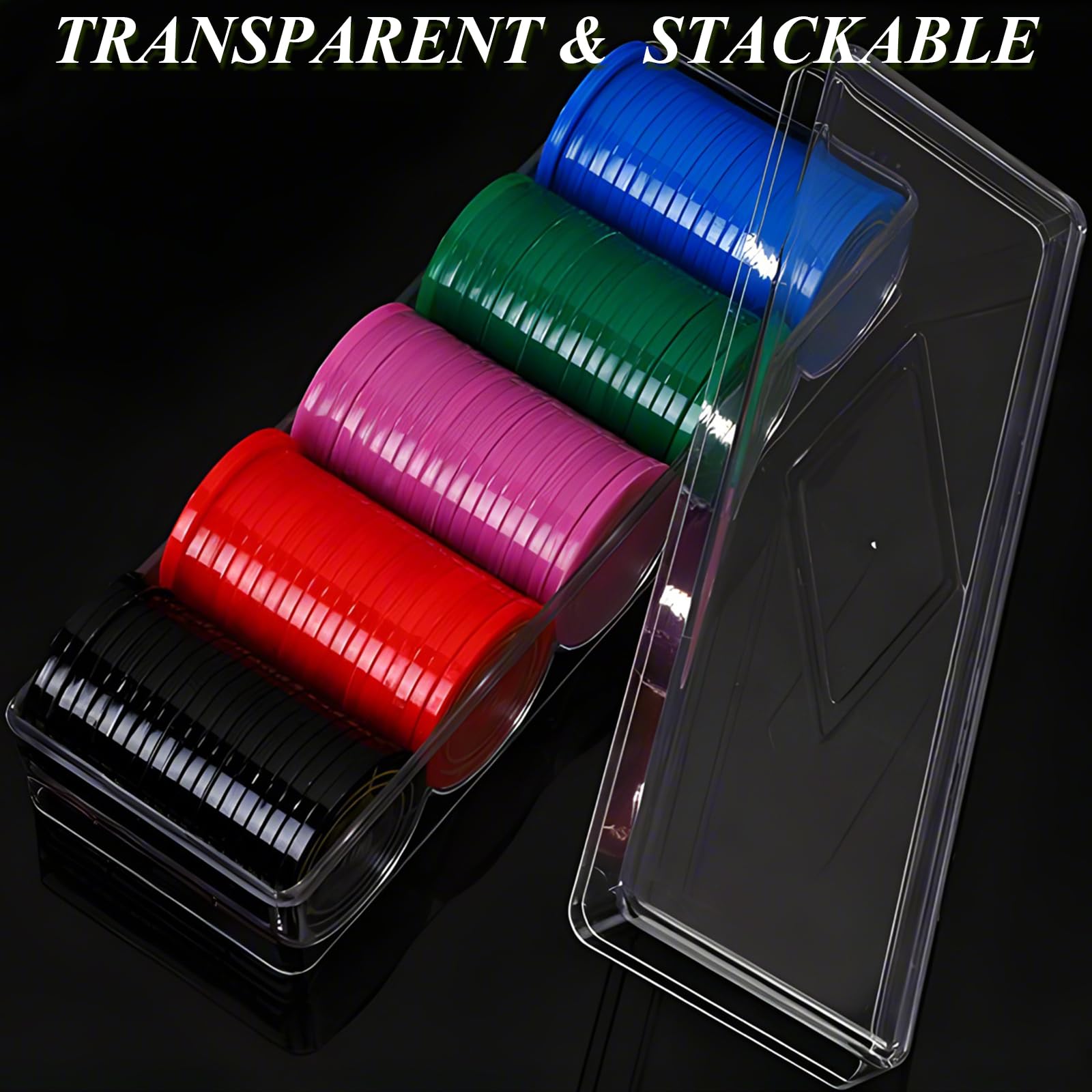 SENENQU Lot de 10 étagères à jetons de poker en acrylique transparent avec couvercles, plateau de casino pour jetons de poker Texas Hold'em, Blackjack, 100 jetons chacun