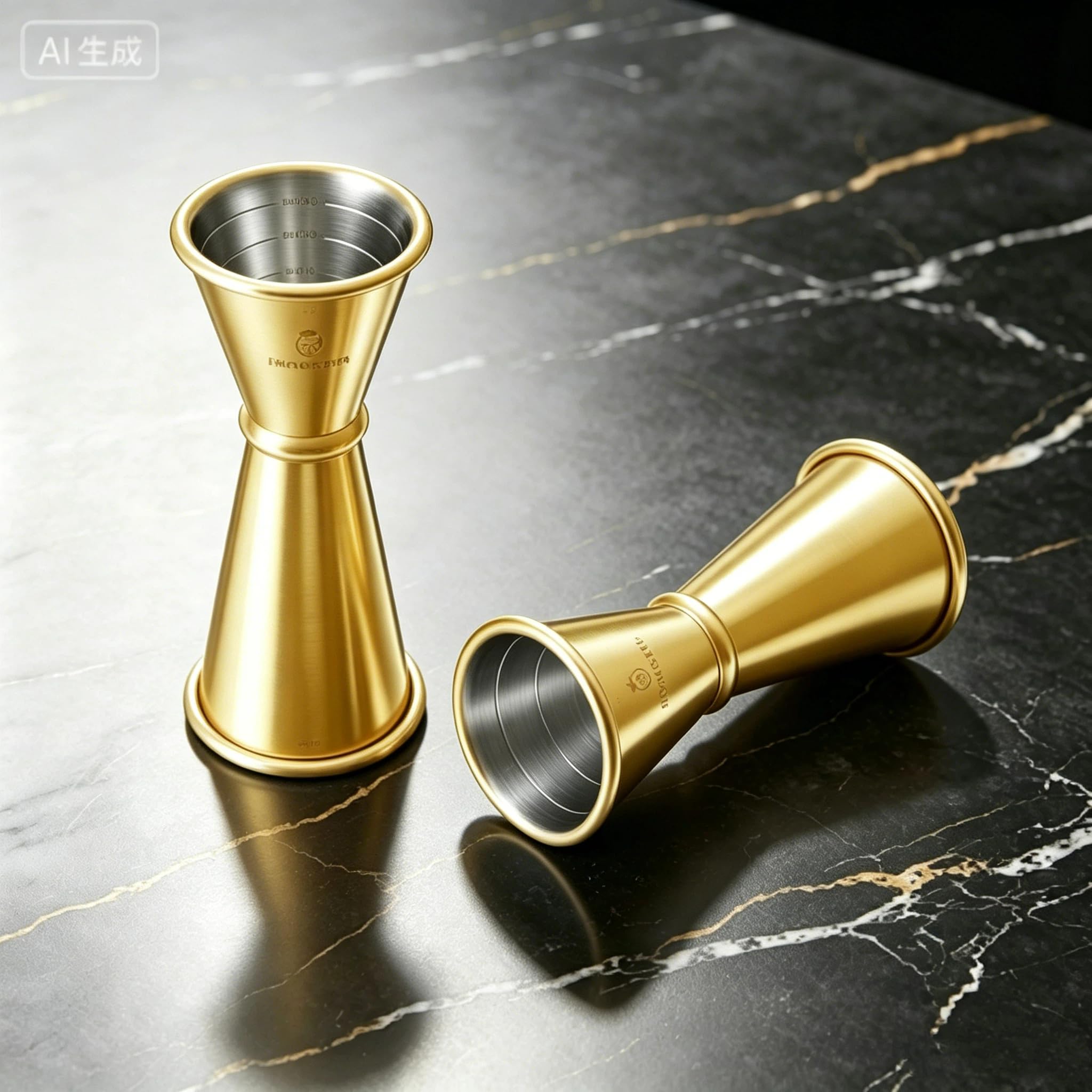 Homestia Gold - Jigger de cóctel doble estilo japonés de acero inoxidable, medidor de 1 y 2 onzas