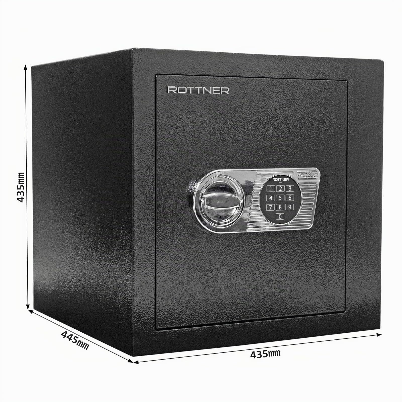 Rottner Wertschutzschrank EN1 Ben 45 Elektronikschloss Aufbohrschutz Notbestromung schwarz BxHxT 43,5 cmx43,5x44,5 cm Feuerfalz in Türöffnung verstellbarer Fachboden inkl. Befestigungsmaterial