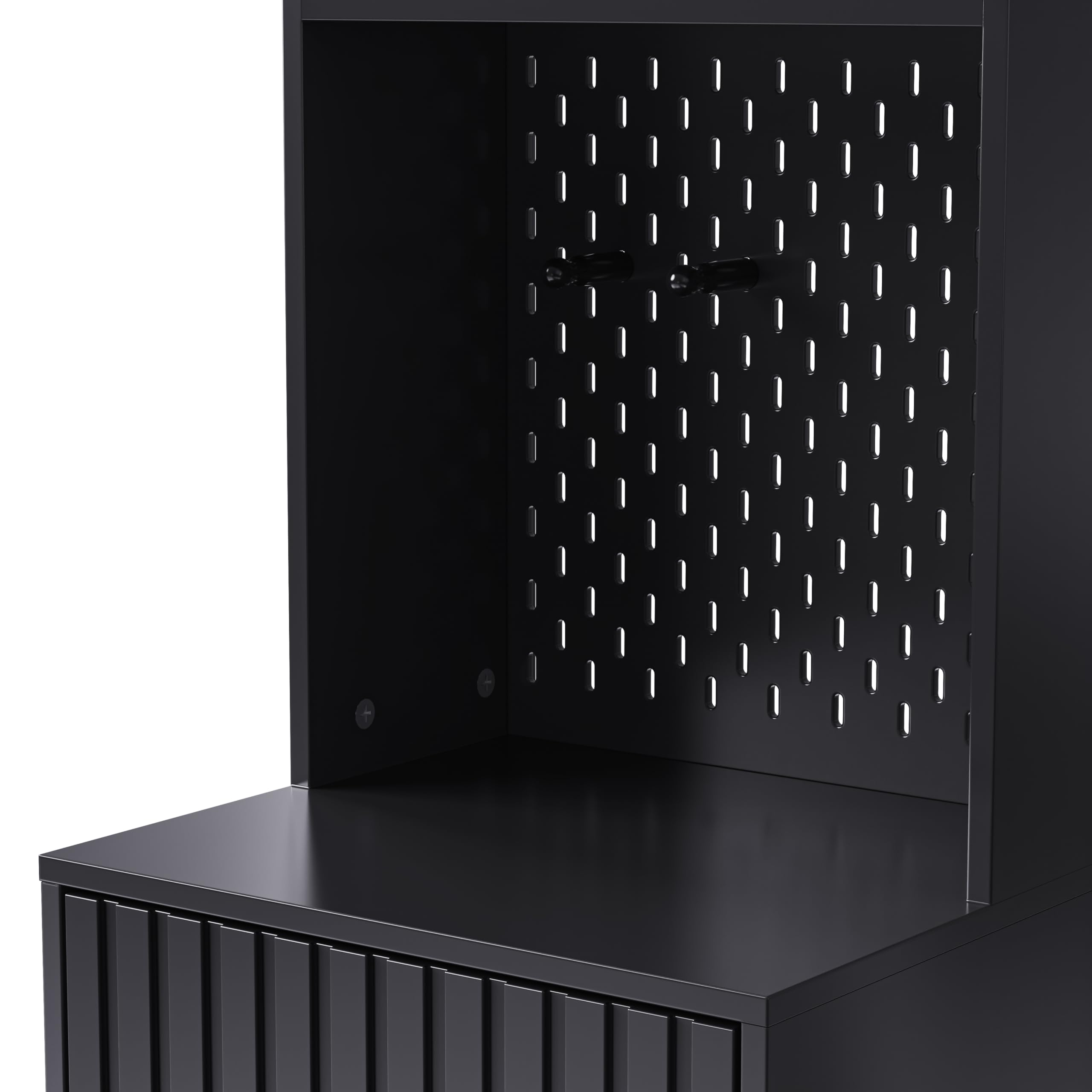 Merax Porte-manteau de couloir avec banc, placard de vestiaire, vestiaire avec banc, placard à chaussures, mur perforé pratique, 4 crochets, casier, tiroir, porte-manteau pour entrée, 100×35×180 cm