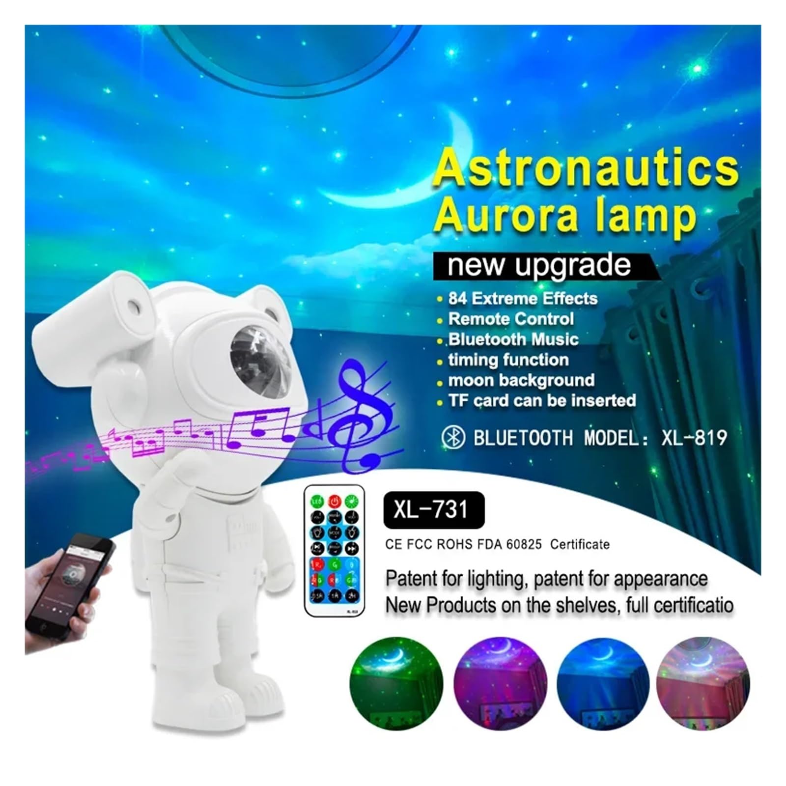 Ulepszona Lampa Nocna Galaxy Astronaut Starry Nebula Moon Ceiling Sky Projector Light Z Timerem I Pilotem Bluetooth Speaker Przezroczysty Obrazowanie