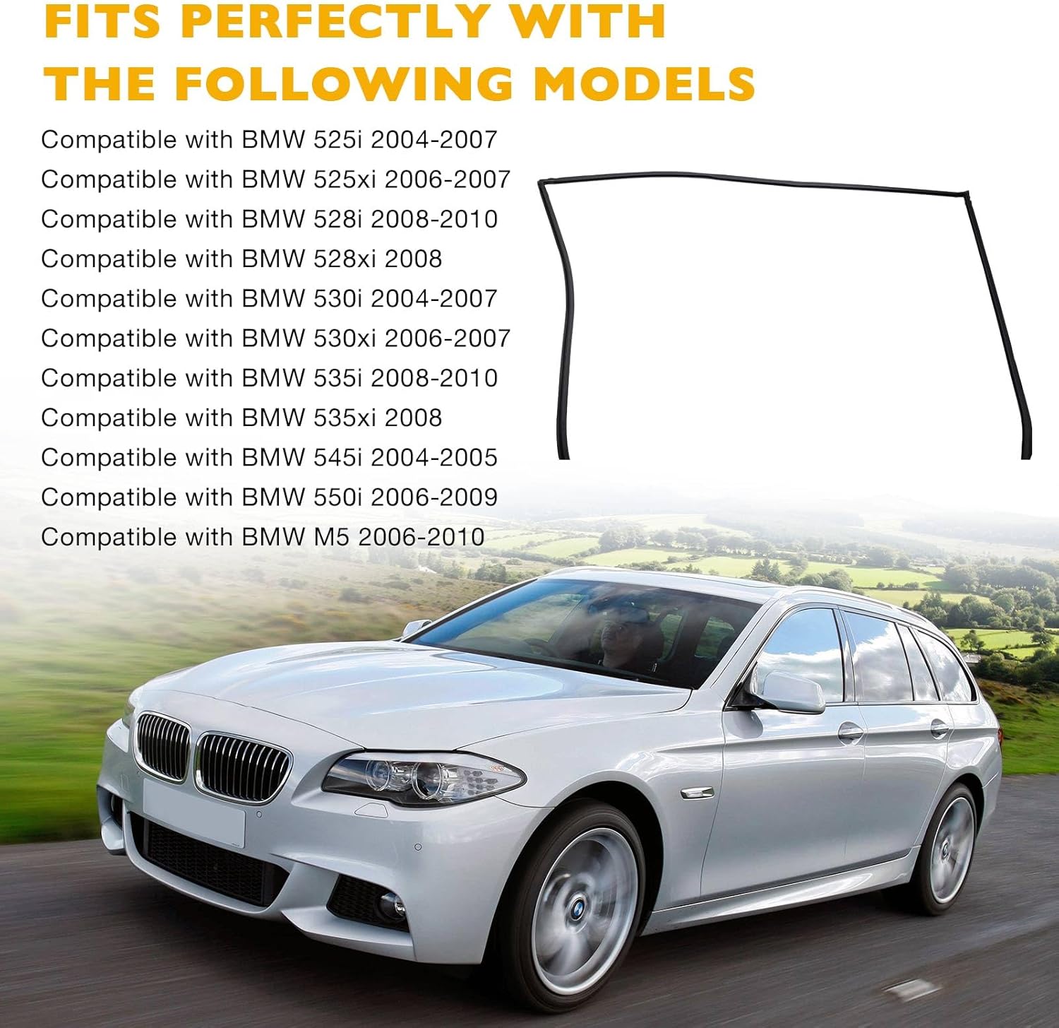 51317027916 Rear Windshield Upper Moulding Seal Rubber, Compatible with BMW 5 Series E60 525i 528i 530i 535i 545i 550i M5 Rear Windshield Trim Molding