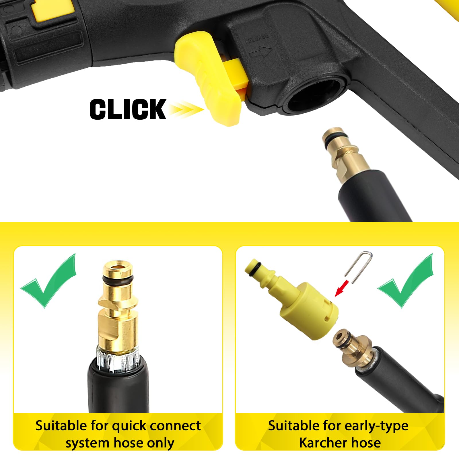 Pistolet ciśnieniowy Hierbla z wysuwanym prętem, zamiennik uchwytu myjki ciśnieniowej Karcher, kompatybilny z Karcher K2 K3 K4 K5 K6 K7 System Quick Connect do węża,