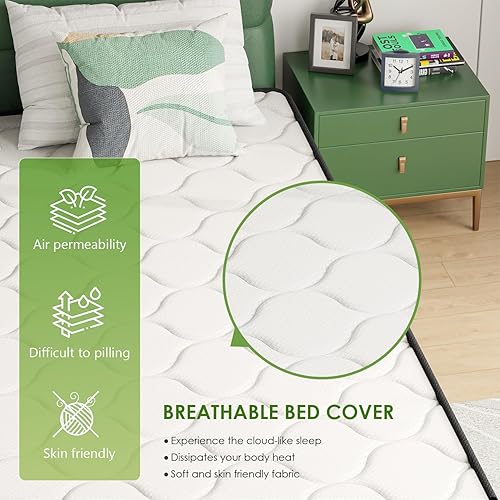 Miniatura 4 de PayLessHere Colchón híbrido de 6 pulgadas con resortes interiores y espuma, sin fibra de vidrio, colchón de resortes de firmeza media, colchón de
