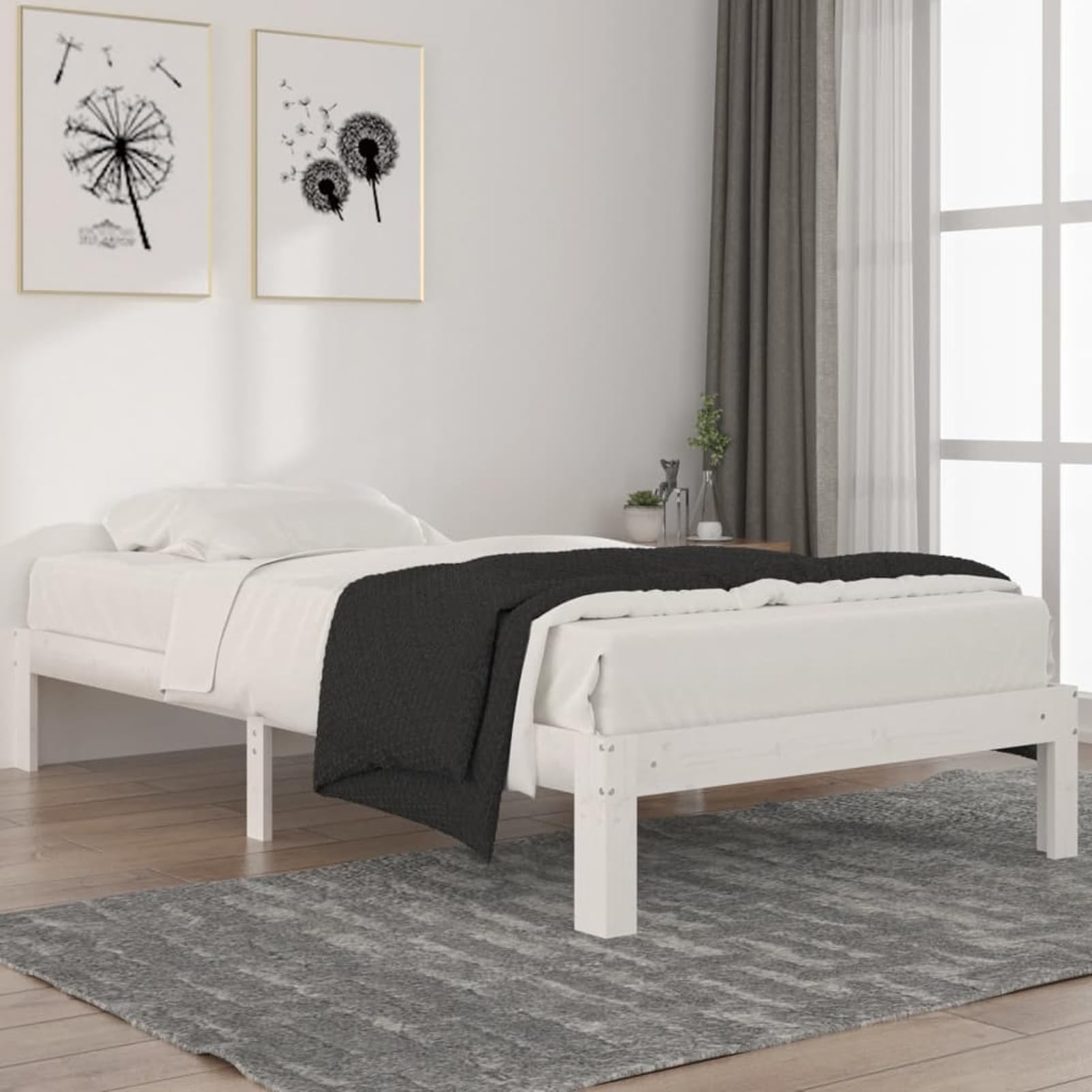 ATOMSTACK MAKER Cama de Madera Maciza de Pino Blanco 100 x 200 cm, Armazón Resistente Con Somier Integrado, Ideal para Adultos y Adolescentes, Diseño Moderno y Compacto para Habitaciones Pequeñas