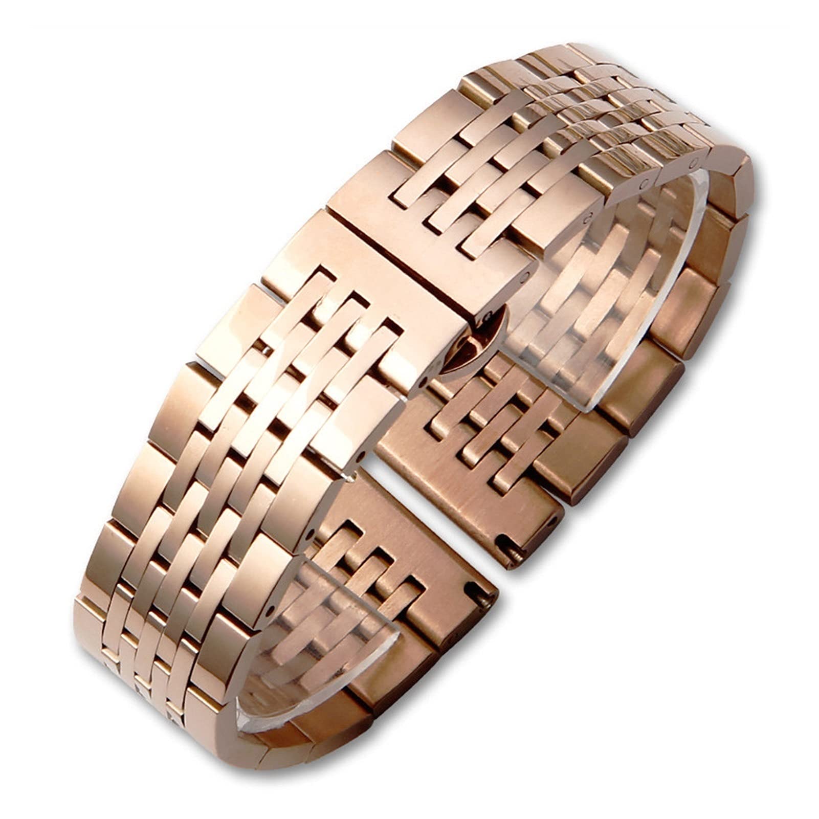 EKSED Bracelet de Montre Bracelet de Montre Bracelet en Acier Inoxydable Massif Sept Perles Boucle Papillon 12 mm 14 mm 16 mm 18 mm 19 mm 20 mm 22 mm 24 mm / 20 mm/Or Rose