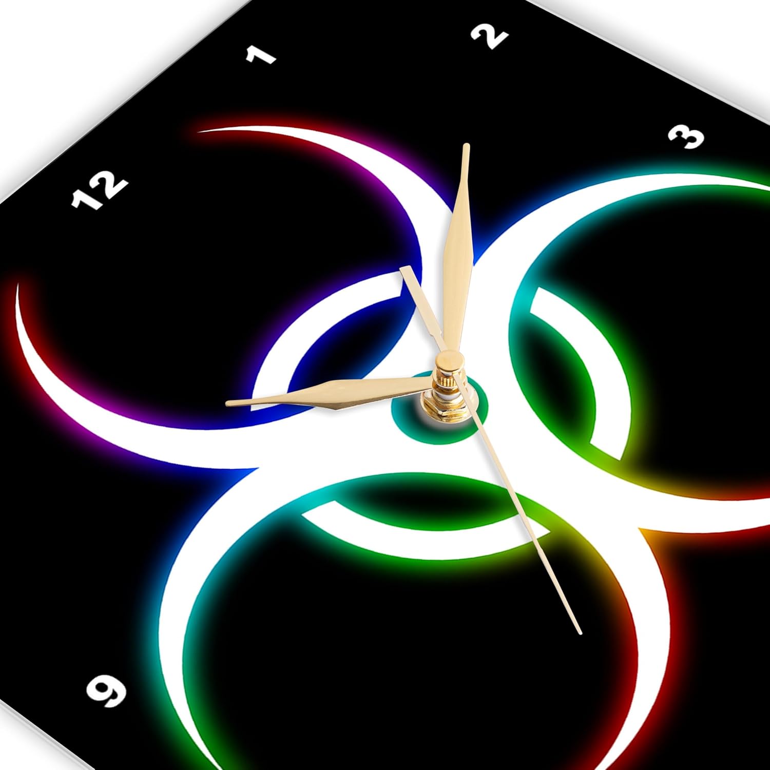 3dRose Wall Clock Silent - 15 inch - Biohazard Symbol Glowing on Black Background - Digital Design Symbols
