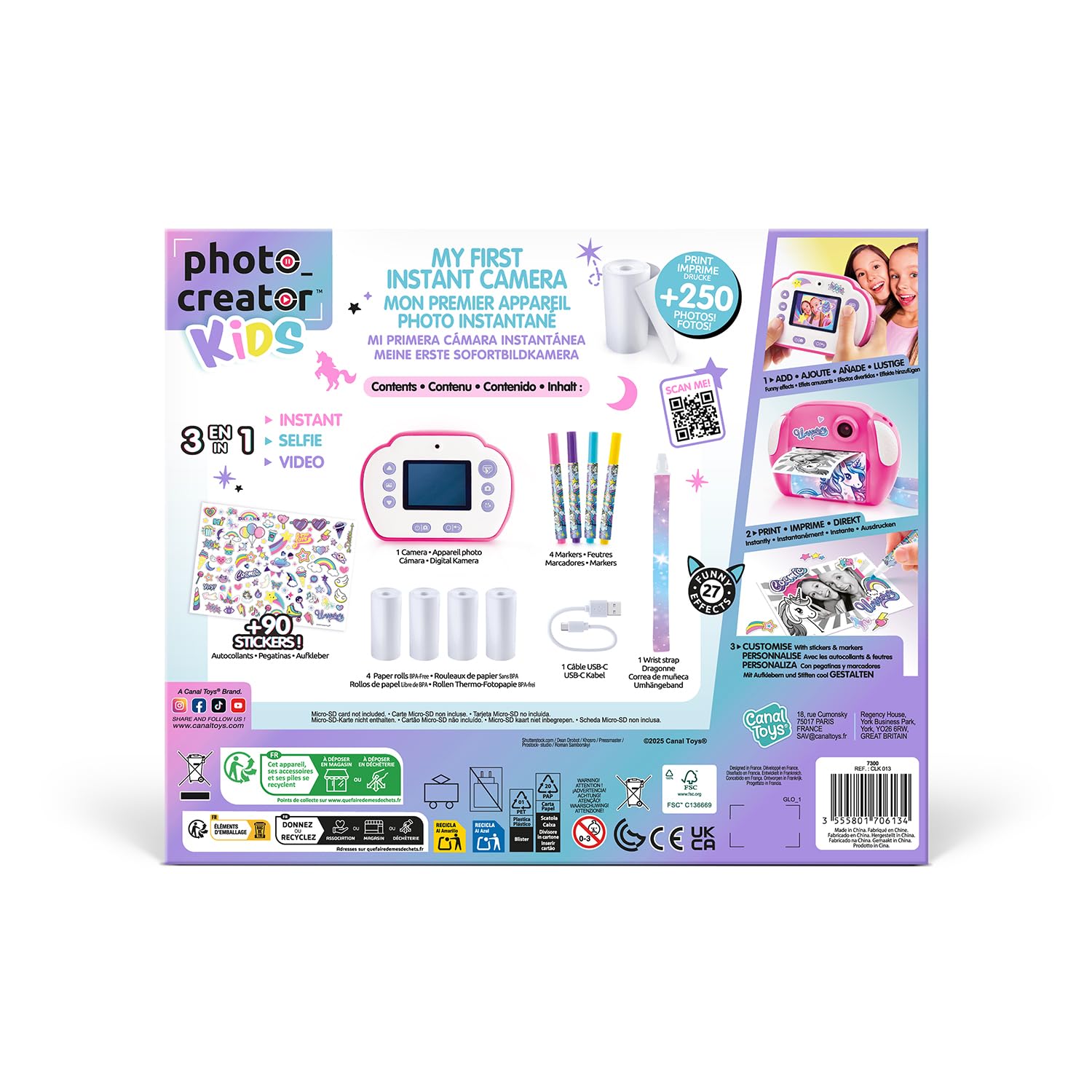 Canal Toys - Photo Creator - Appareil Photo à Impression Instantané Rose pour Enfants de 4 Ans+ - Selfie & Caméra Vidéo - Impression sans Encre sur Papier Thermique - Cadre - Idée Cadeau - CLK 013