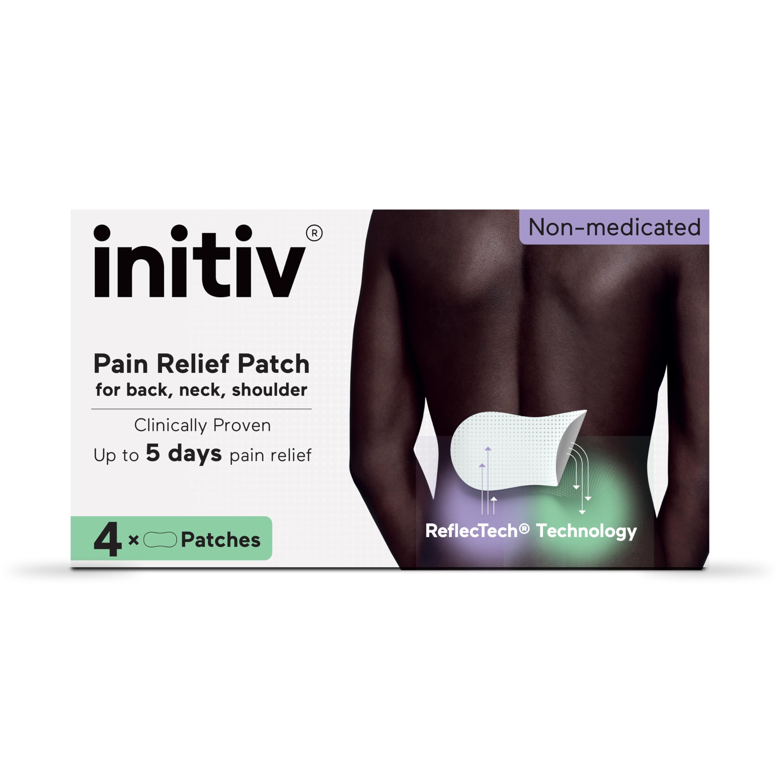Initiv Non-Medicated Back Patch, for mild and Moderate Back Pain, Relief with Infrared Technology, 4 Patches
