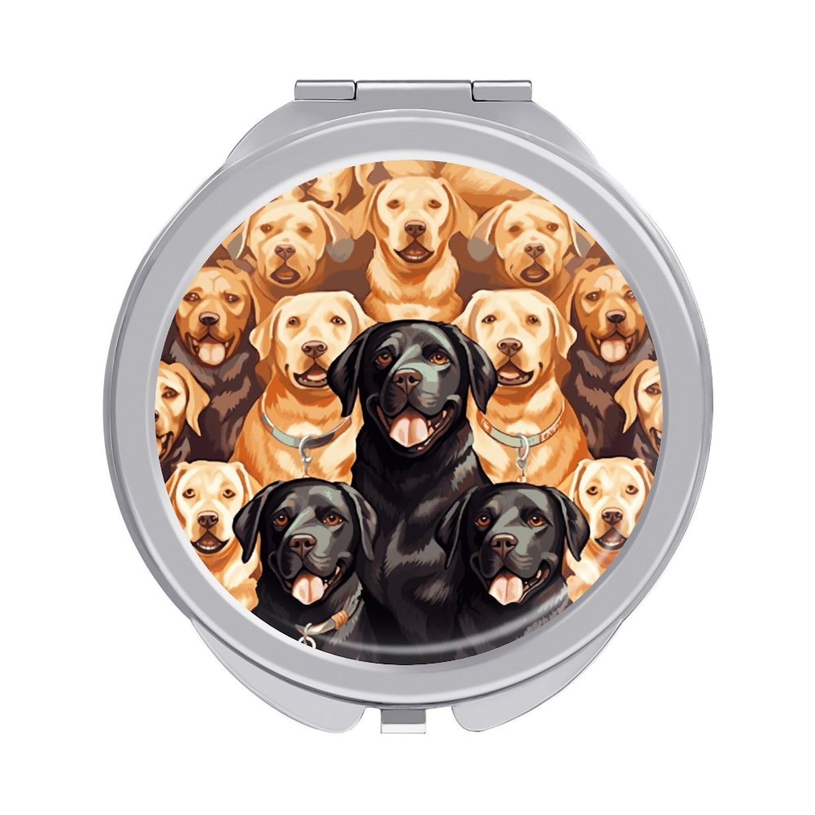 Fekiloot Style Labrador Retriever Dogs Travel Makeup Mirror Handheld Compact Mirror Portable Pocket Mirror Double-Sided 1X/2X Magnifying For Handbag And Purses