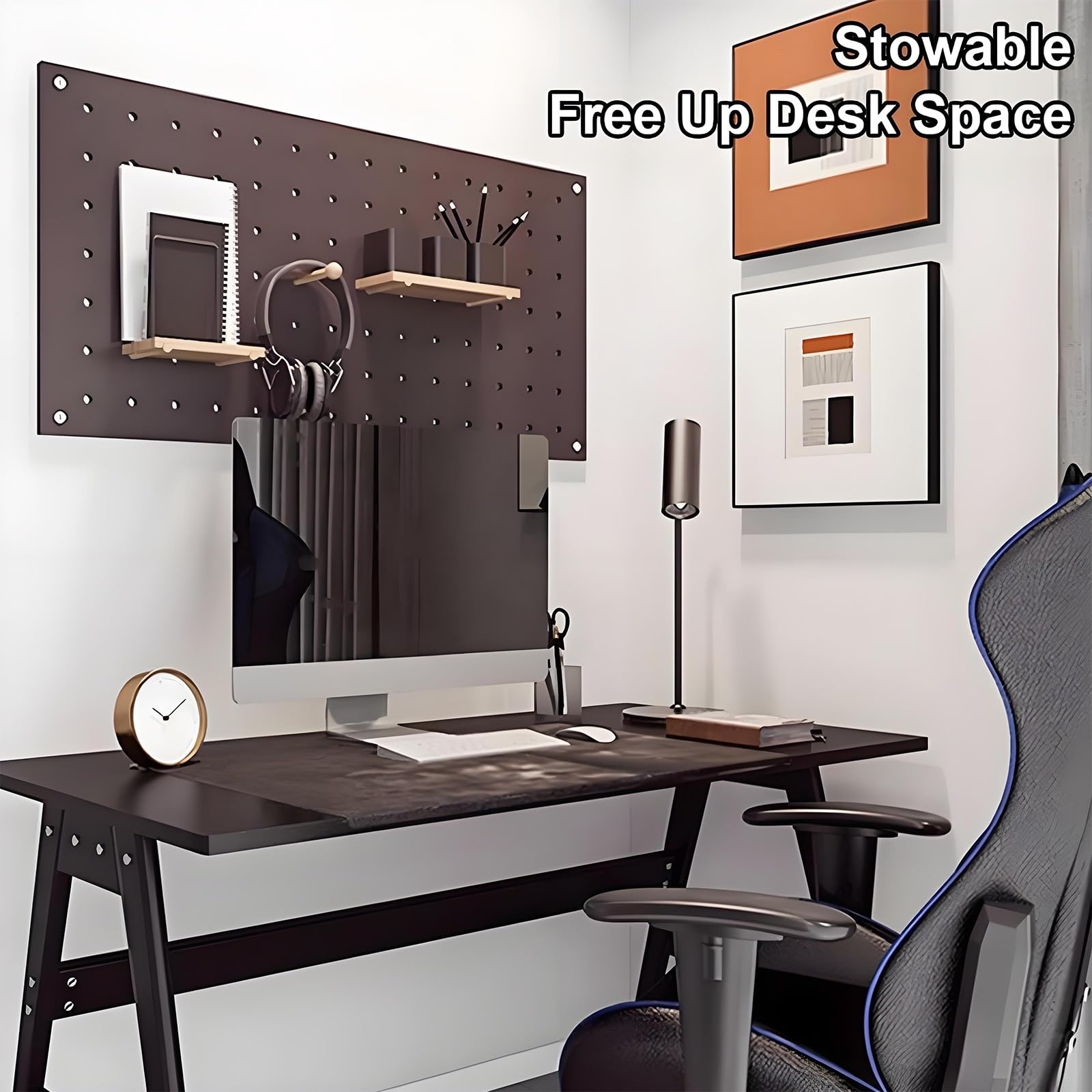 Stecktafel aus Holz, Wandmontage, Werkzeugwand für Arbeitsplatz, Geschäft, Familie, Büro, Schlafzimmer, Stabile Tragfähigkeit(Black)