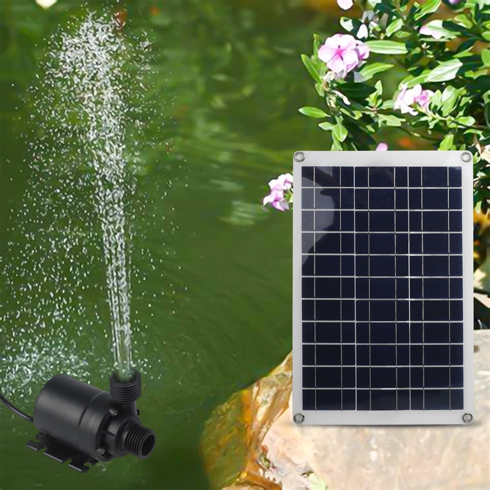 Solar Wasser Pumpe 50W Teichpumpe Solarbetriebene Brunnenpumpe Geräuscharme Gartenpumpe Für Teich Garten Aquarium Mit Solar Panel 5M Förderhöhe 800L/H, Solarpumpe Teich