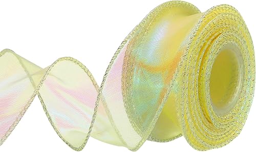 MECCANIXITY Cinta de organza transparente con alambre brillante de 1 12 pulgadas de ancho, cintas de gasa iridiscente brillante pastel, 10 yardas,