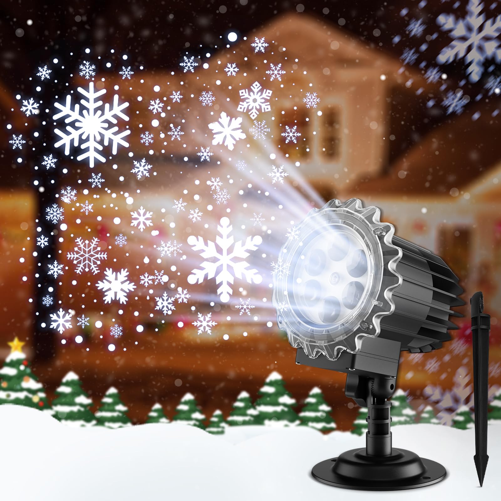 Matekxy Christmas Snowflake Projector Lights Outdoor, 2023 Upgraded Brighter Decoration Snowfall LED Landscape Lighting IP65 Waterproof Projector Lamp for Xmas Holiday Parties Garden Patio Indoor