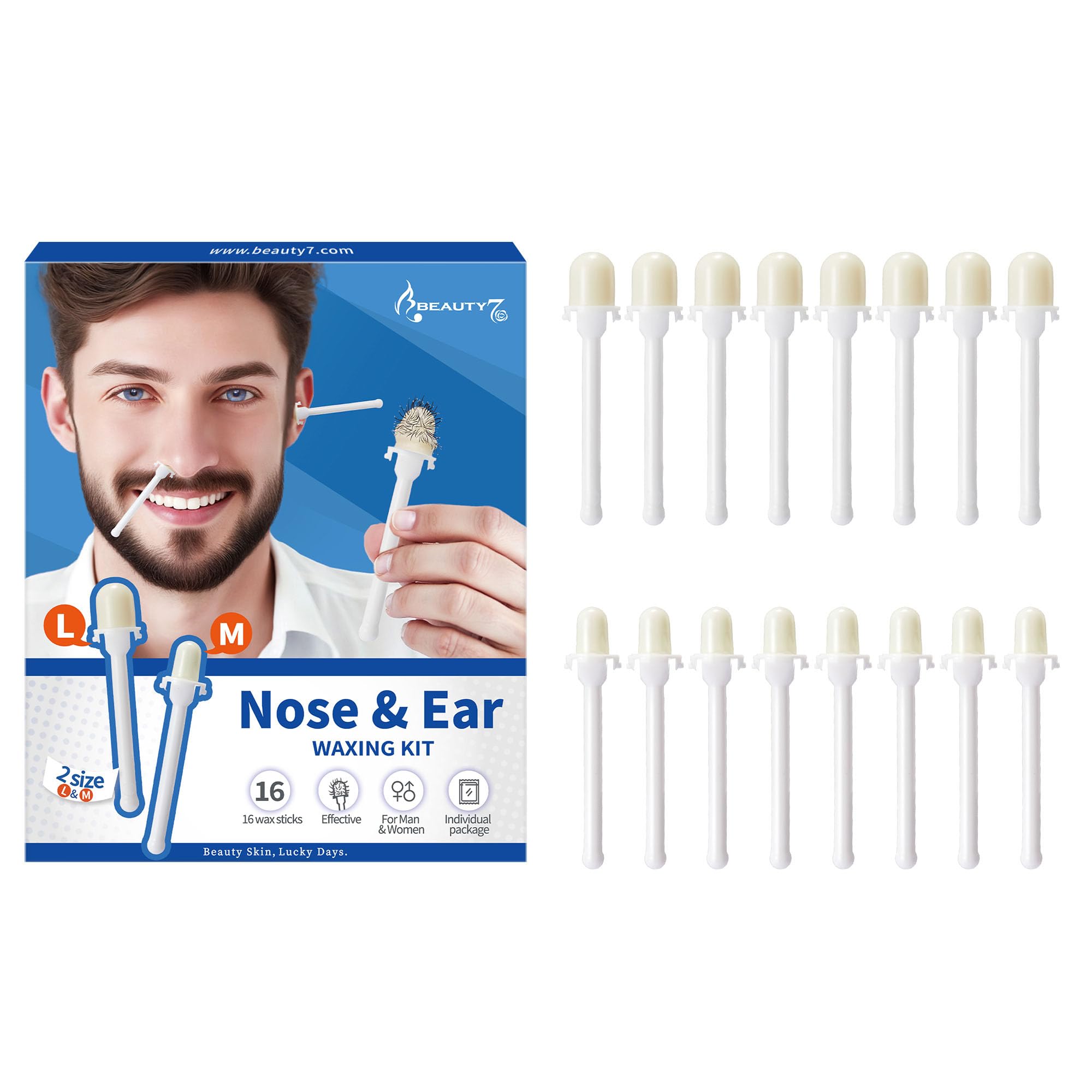 Beauty7 Nose Wax Kit, Ready to Use Ear Waxing Sticks- 16 Counts
