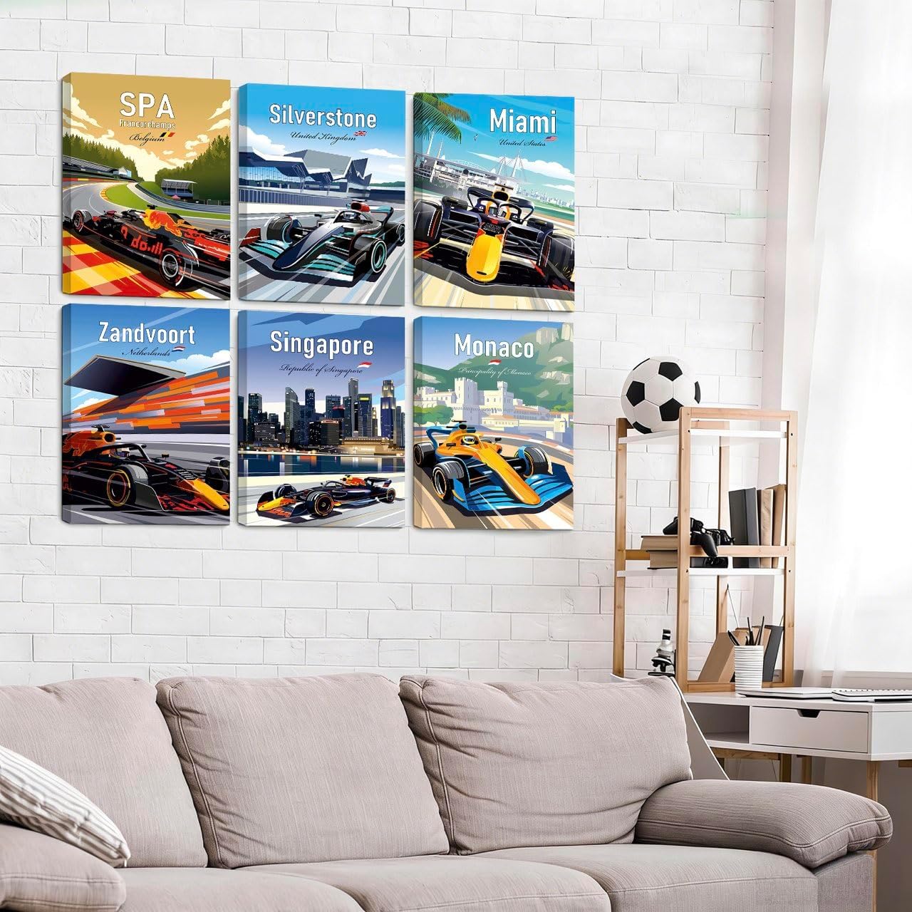 6pcs Super Car Wall Art Prints,Racing Car Posters for Boys Bedroom,Vintage Race Car Artwork Pictures,Modern Sports Car Formula Grand Prix Silverstone Race Car Posters for Men Bedroom Decor Boys Room Decor,Home Office Decor,8"x10"inches,Framed
