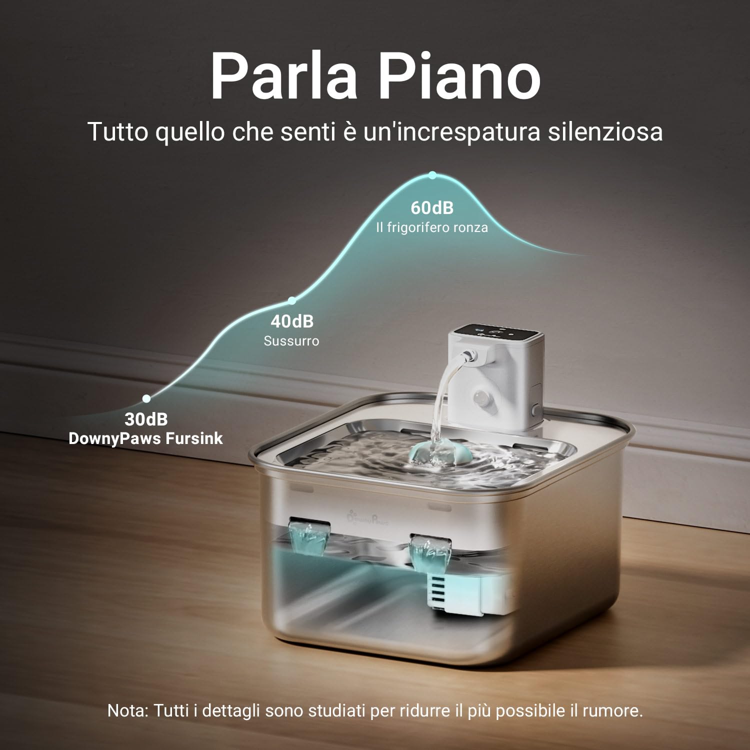 Downypaws Fontanella per Gatti e Cani in Acciaio Senza Fili, 3L Con Sensore di Movimento, Silenziosa Dispenser Acqua Multi-Filtrazione, Lavabile in Lavastoviglie, Nero