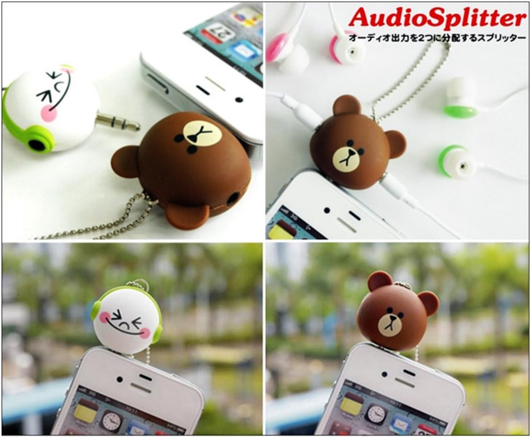 Headset Ear set splitter, Audio splitter on Line Character Brown Bear