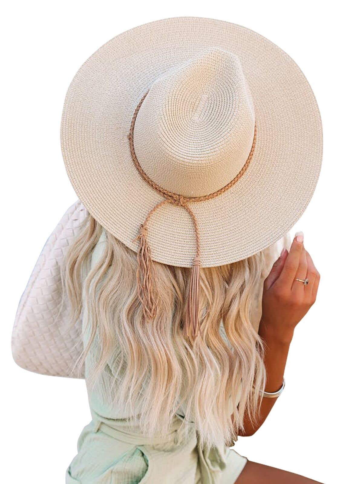 MANBEIYA Sombrero de paja para mujer, sombrero de sol para mujer, sombrero de paja plegable con ala ancha y hermoso lazo, sombrero de verano para exteriores, protección UV UPF 50