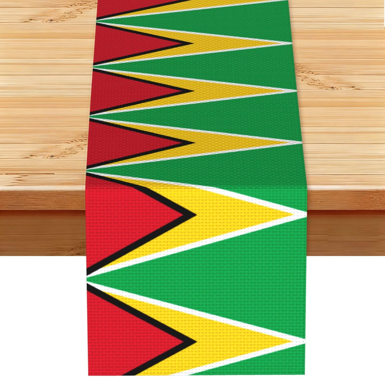 Flag of Guyana Linen Look Table Runner 13x72-Wrinkle Resistant Farmhouse Style for Dining Table Decor