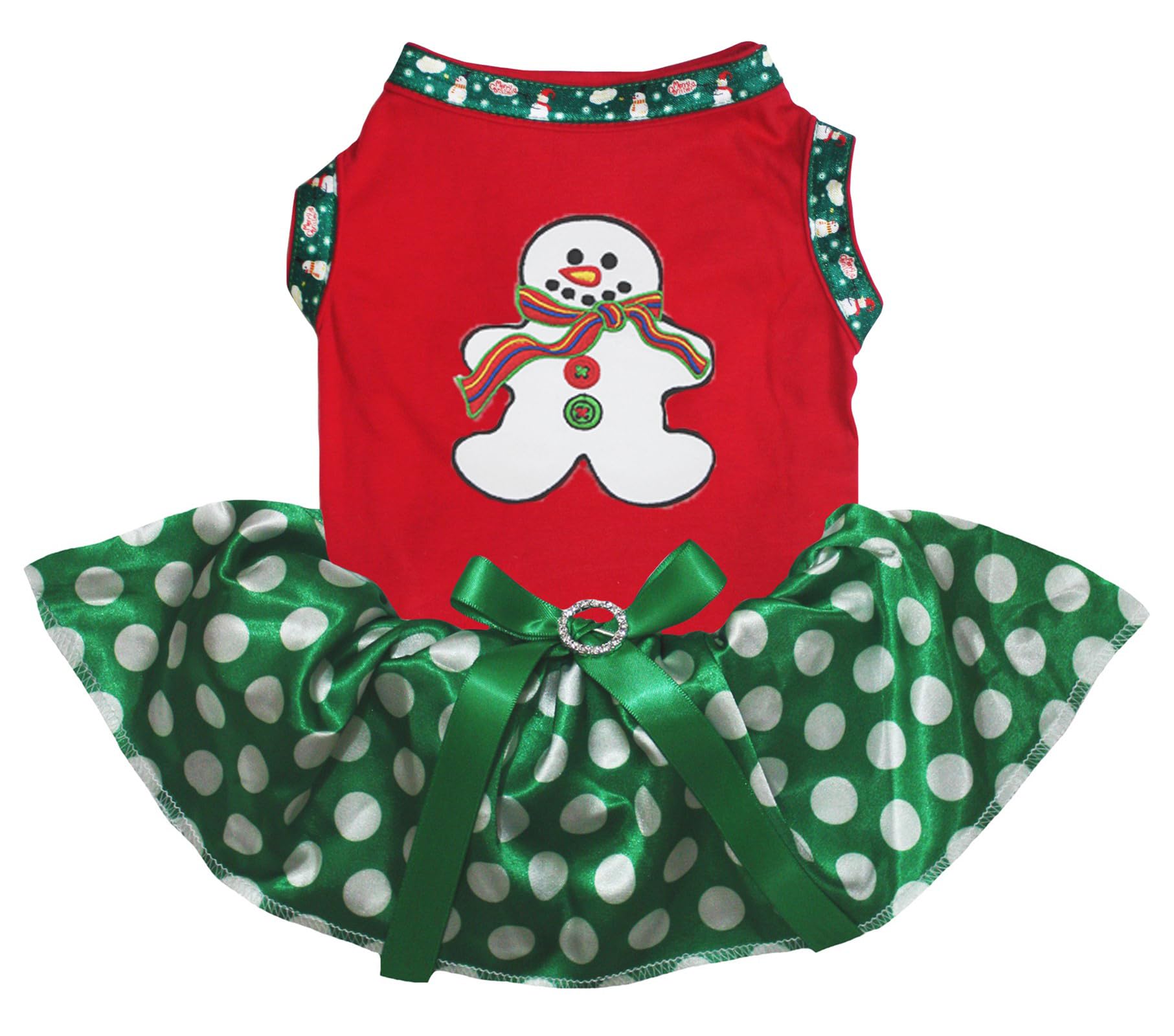 Robe pour chien bonhomme de neige pain d'épices rouge pois verts XXL