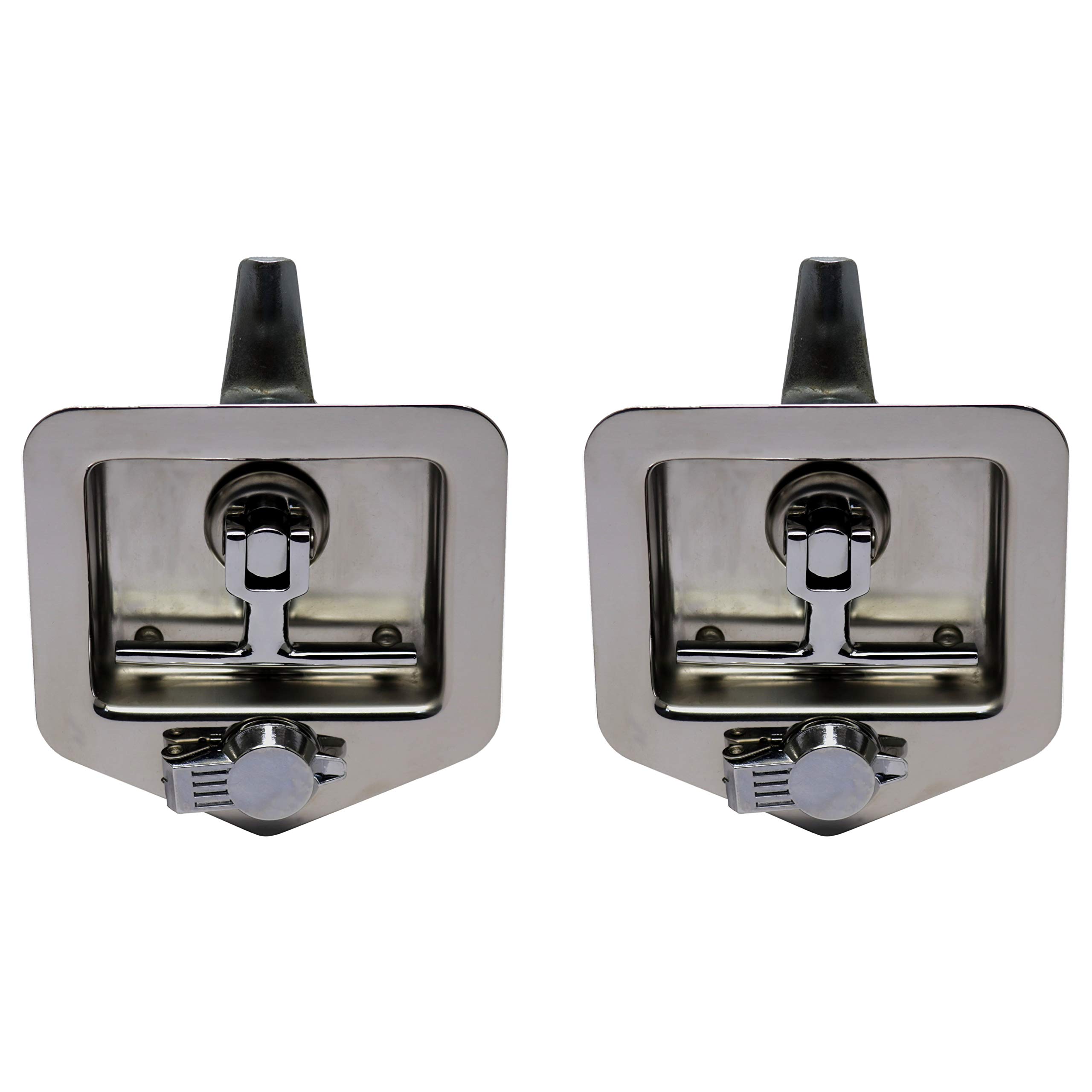 TCH Hardware 2 Pack Stainless Steel T-Handle Cam Latch with Mounting Studs &amp; Lock Dust Cover - Folding T Handle Latch RV Camper Truck Trailer Toolbox