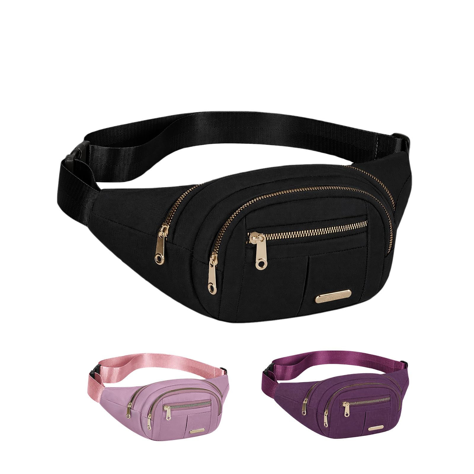 Bumbags for Ladies Adjustable Fanny Pack for Women Men with 4 Zipper Pockets, Lightweight Waist Packs for Running Walking Travel Sports, Cross Body Belt Bag