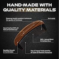 Vista 2 de Beardilizer Peine para barba - 100% natural negro buey cuerno de búfalo y mango de sándalo