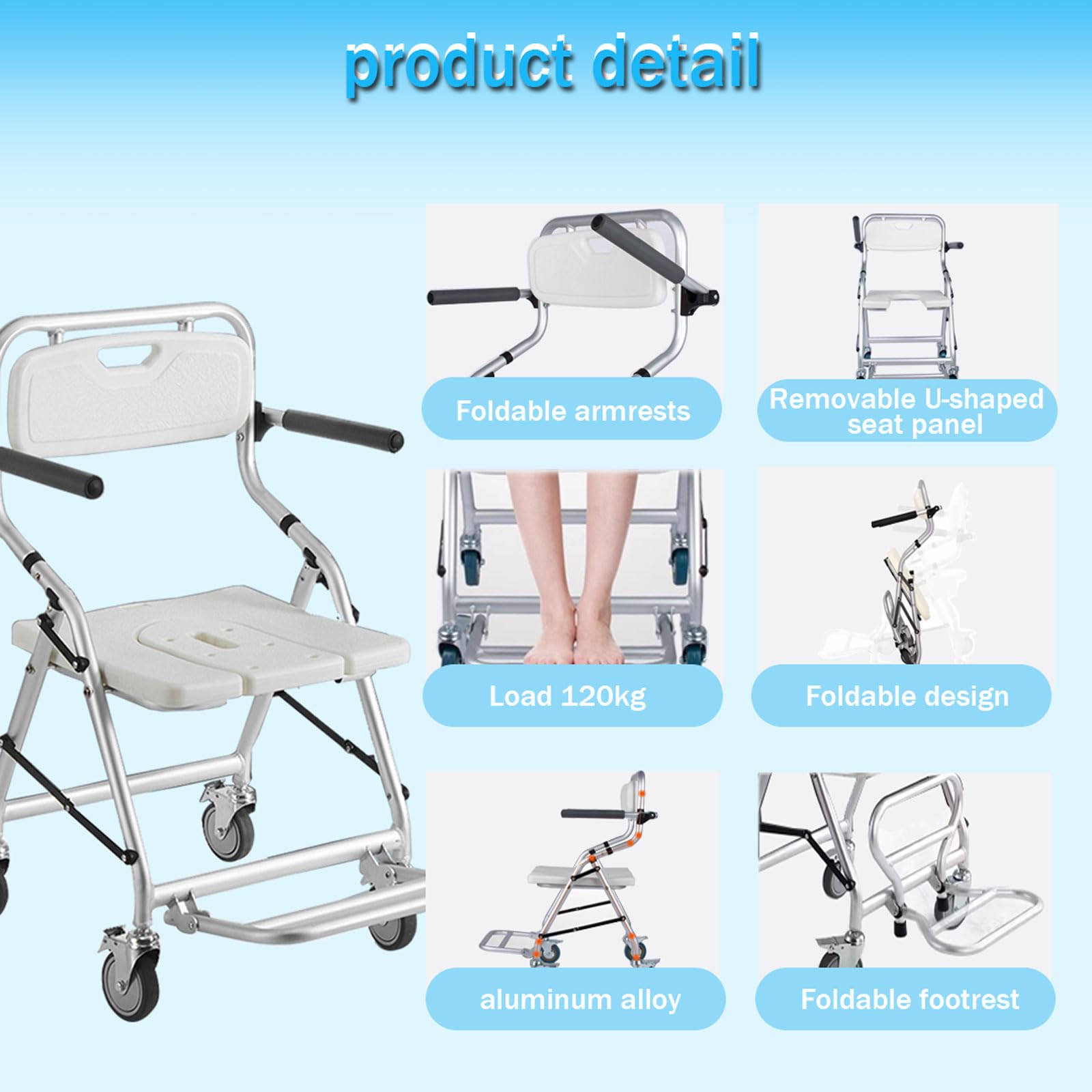 Silla de Ducha con Ruedas para Personas Mayores