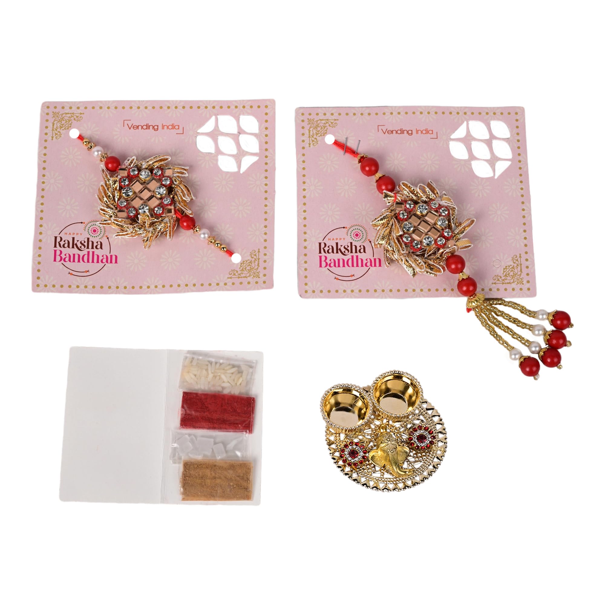 Vending India Gota Patti Bhaiya Bhabhi Pair Rakhi In A Gift Box With Roli - Combo with Roli, Chandan in a Rakshabandhan Card (Mirror) (B0916HWTDR) Amazon Price History, Amazon Price Tracker