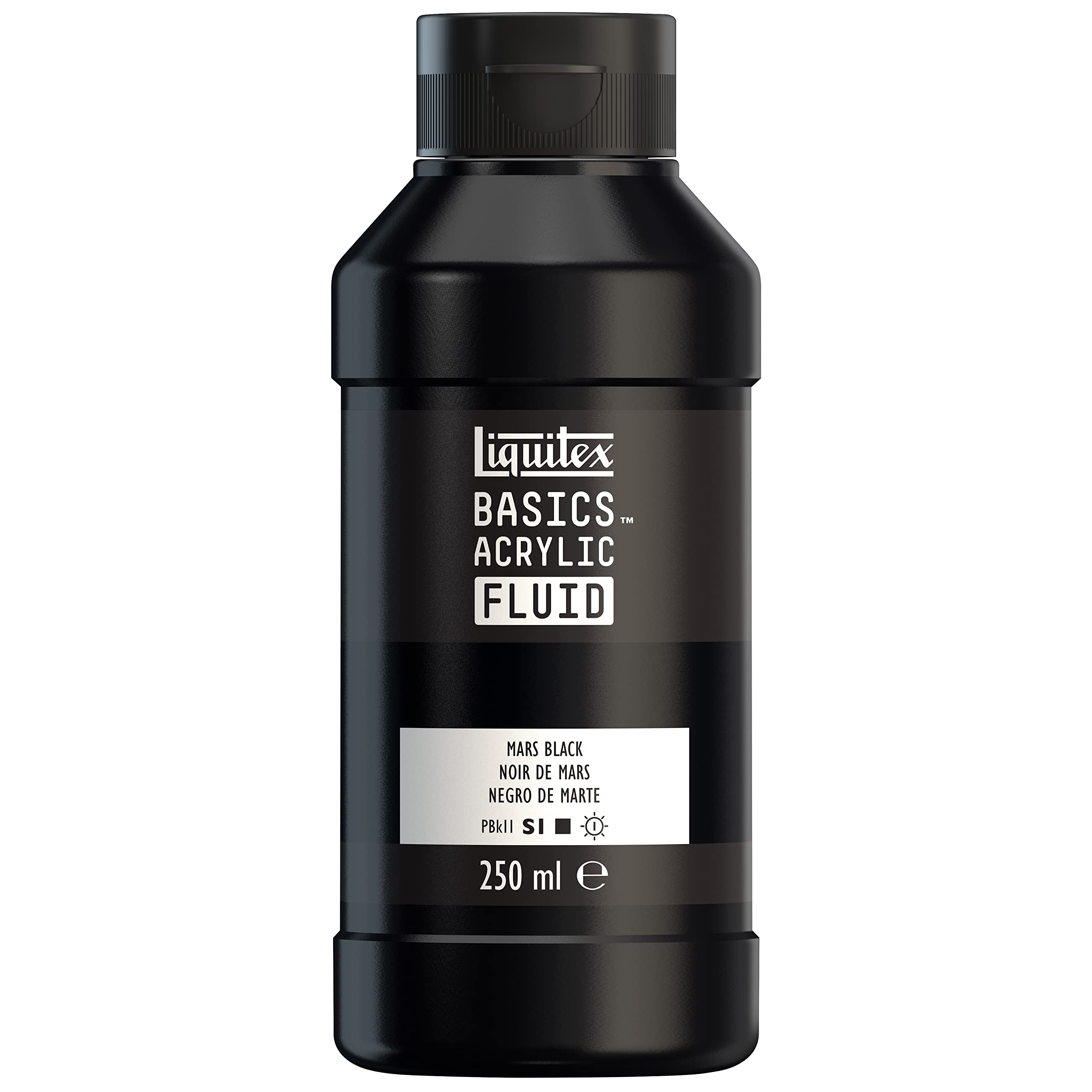 Liquitex 8870429 Basics Fluid Acrylfarbe mit fließender Konsiszenz, schnell trocknend, lichtecht, wasserfest, auf Wasserbasis, 250ml Flasche - Marsschwarz