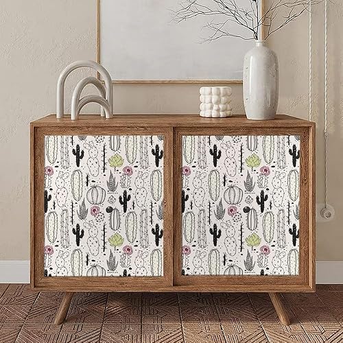 Miniatura 5 de Papel tapiz de 18 x 236 pulgadas, diseño de plantas de cactus en blanco y negro, fácil de despegar, papel de contacto vintage, autoadhesivo,