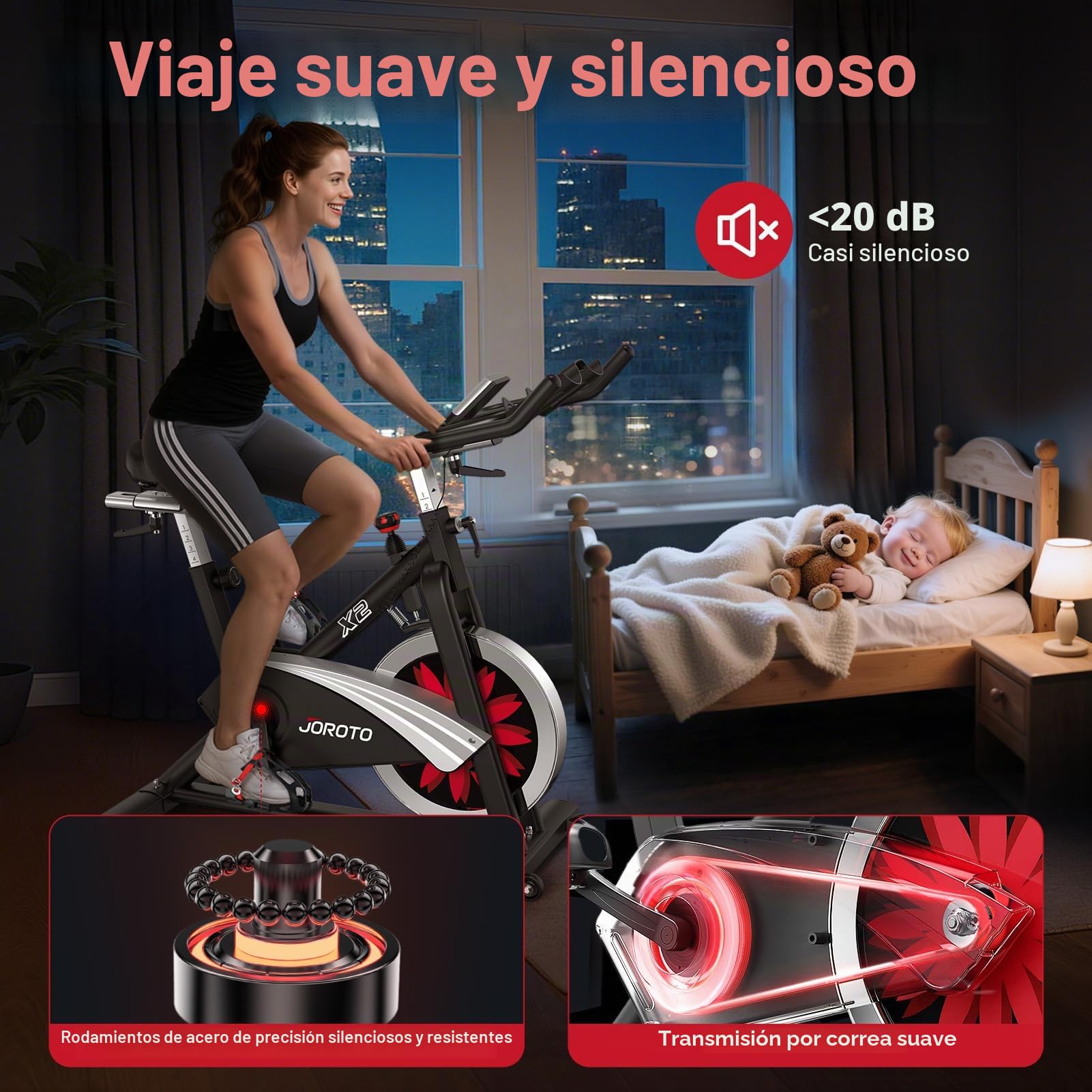JOROTO X2 Bicicleta estática estática | X2PRO Bluetooth magnético correa de transmisión para interiores bicicleta, 300 libras de carga para bicicletas de fitness