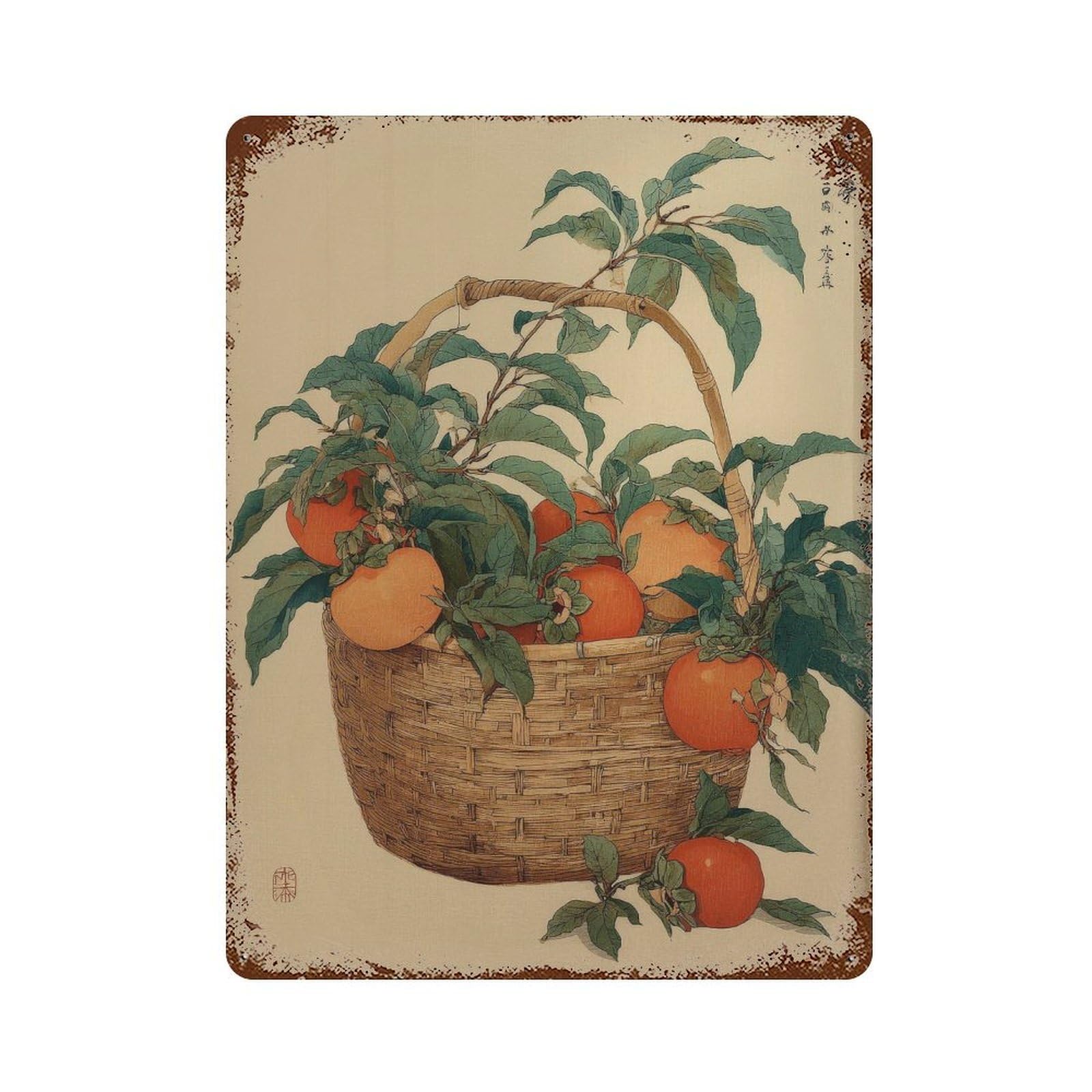 xiaoxiaoshen Persimmons In Basket. Traditional Japanese Ukiyo Wall Decor Art Metal Tin Poster Modern Home Decor Art Home Bar Shop Decorations Vintage Sign 40x30cm