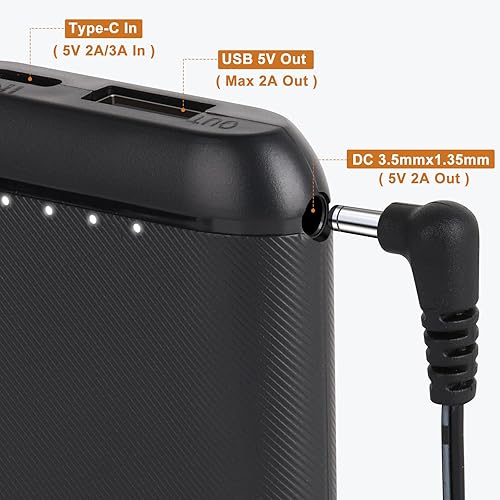 Miniatura 2 de BIAL Batería de repuesto para zapatillas con calefacción, guantes calefactables, bufanda calentada de 5000 mAh, puerto de CC y salida USB de 5 V