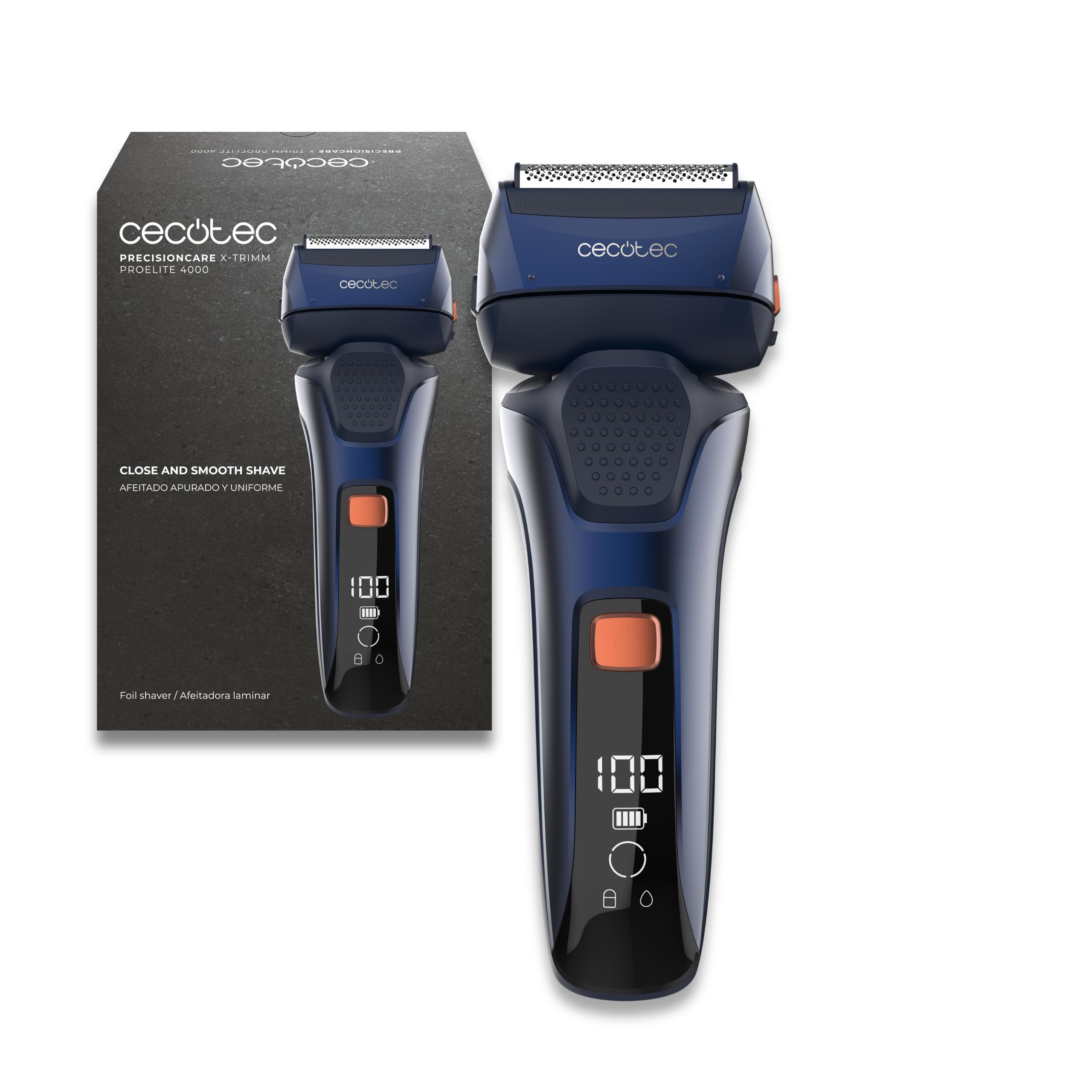Cecotec PrecisionCare X-Trimm ProElite 4000 Electric Laminar Shaver with 4 Blades. 7500rpm Motor, 60 min Autonomy, Quick Charge, Integrated Display, 360º Floating Head, IPX6