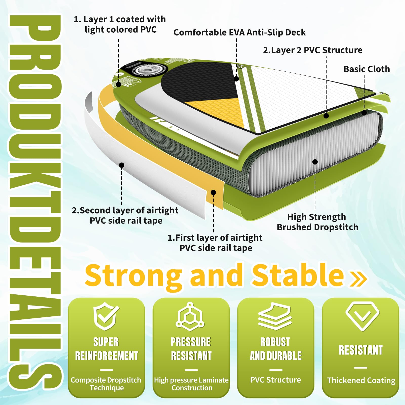 ALLPICK Sup Gonfiabile, Stand Up Paddle Board Gonfiabile, Con Supporto Universale per Fotocamera, Accessori Completi, Tavola da Sup Surf, Principianti e Avanzati, 150kg/180kg