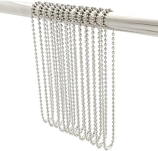 Stainless Steel Shower Curtain Hooks, 55 Inch Ball Chain Design, 12 Pack Rust-Resistant Metal Curtain Rings for Bathroom Rods, Heavy Duty 4.5mm Shower Curtain Hangers
