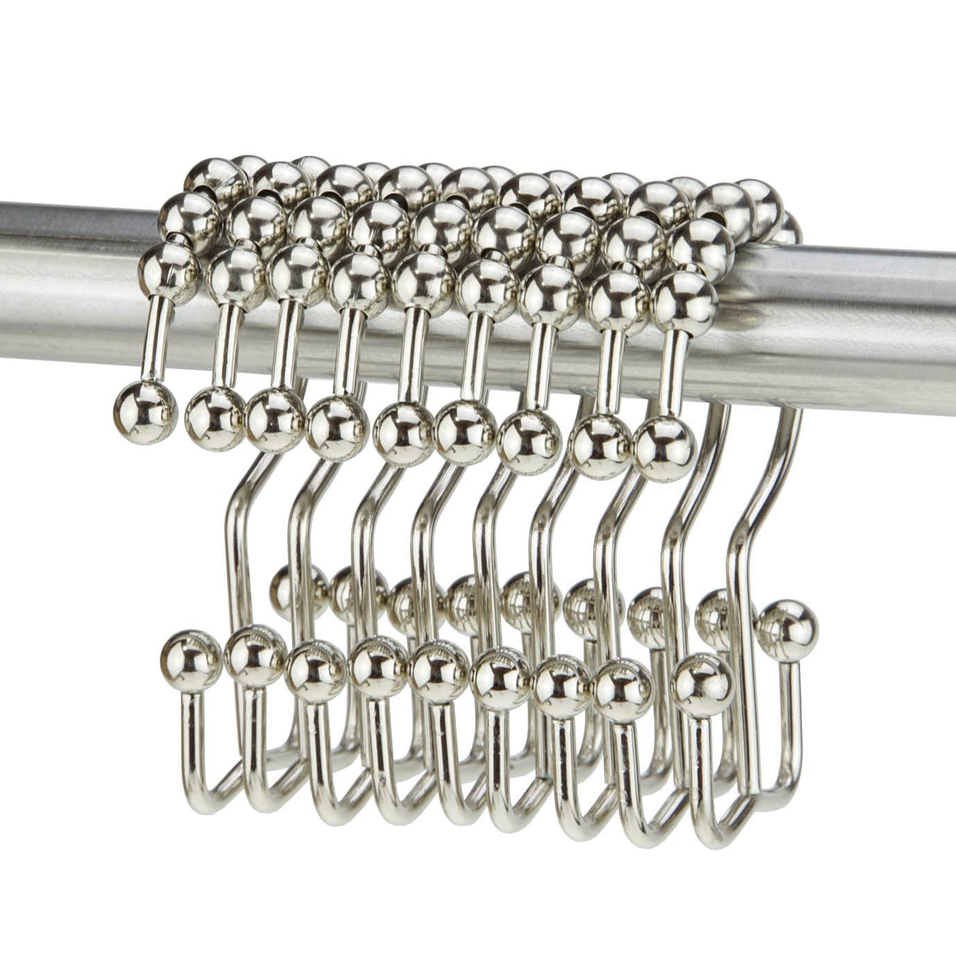 yyangz 12PCS White Nickel Stainless Steel Shower Curtain Rings, Metal Double Glide Rollers Shower Hooks for Bathroom Shower Curtain Rods