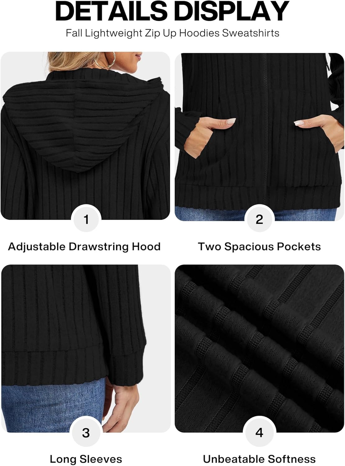 VIISHOW Womens Fall Lightweight Zip Up Hoodies Sweatshirts Comfy Loose Long Sleeve Sweatshirt Solid Color Jacket with Pockets - Image 5