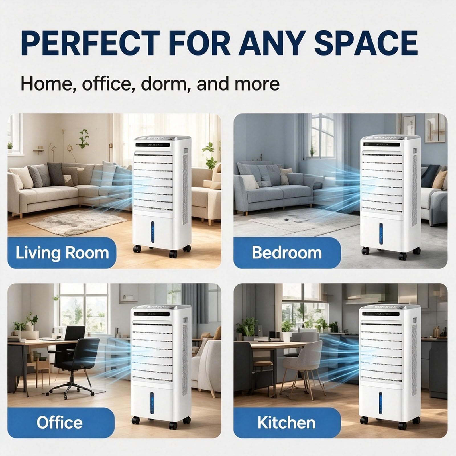 Aire acondicionado portatil con agua de 5 L, 3 velocidades, oscilación de 120°, aire acondicionado sin tubo para dormitorio, oficina