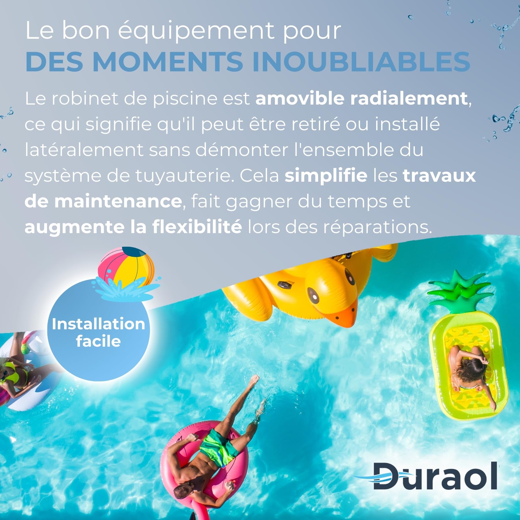 Vanne à bille 2 voies S6 pour piscine avec avec douille à coller métrique 40 mm | Robinet à boisseau sphérique pour tuyaux ou conduites | Robinet d’arrêt en PVC-U à coller